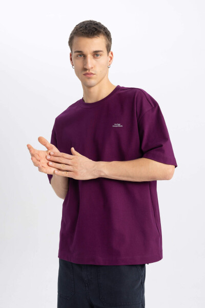 Oversize Fit Crew Neck Printed Short Sleeve T-Shirt Purple - 9