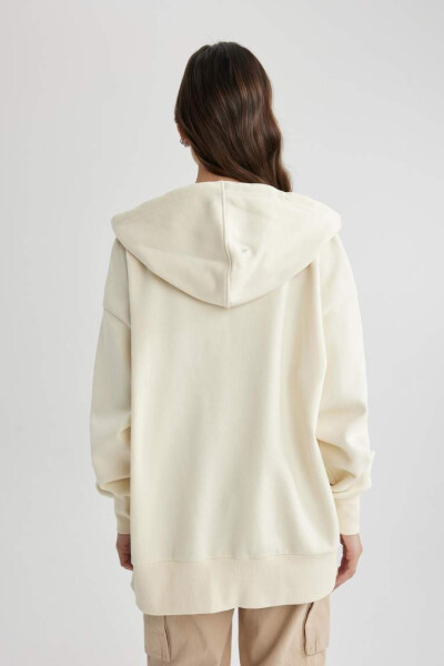 Oversize Fit Hooded Zip-Up Sweatshirt Ecru - 8