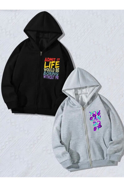 OVERSIZE Kids Printed Zipper Hoodie with Hood 2 PACK ( NEW PRODUCT ) - 16