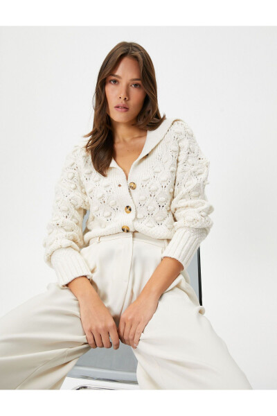 Oversize Knit Cardigan with Buttons, Textured, Wide V-Neck - 7