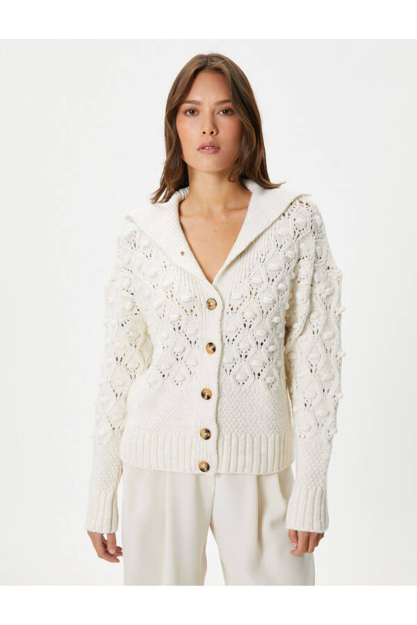 Oversize Knit Cardigan with Buttons, Textured, Wide V-Neck - 9