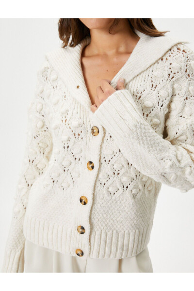 Oversize Knit Cardigan with Buttons, Textured, Wide V-Neck - 11