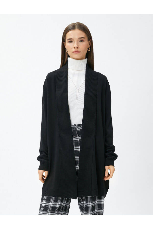 Oversize Knit Cardigan with Shawl Collar - 3