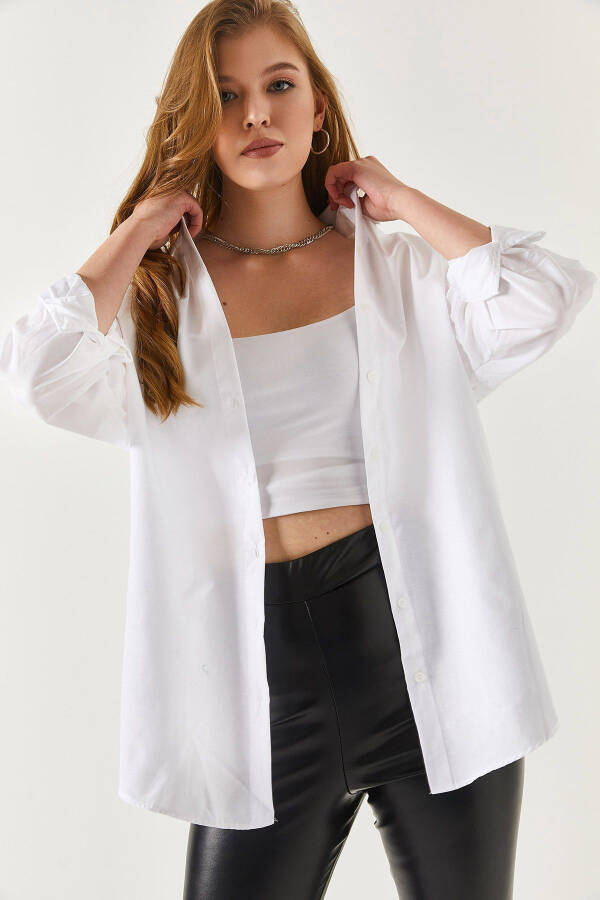 Oversize Long Basic Shirt - White - 2