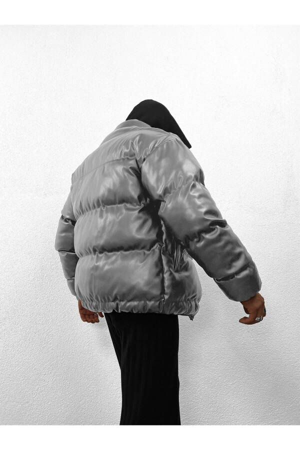 Oversize Puffy Leather Jacket Grey - 14