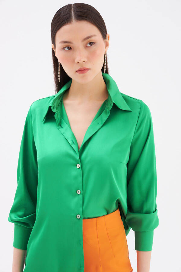 Oversize Satin Shirt - Emerald - 1