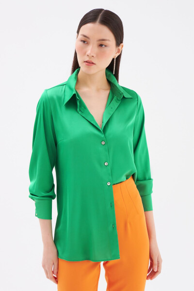 Oversize Satin Shirt - Emerald - 2