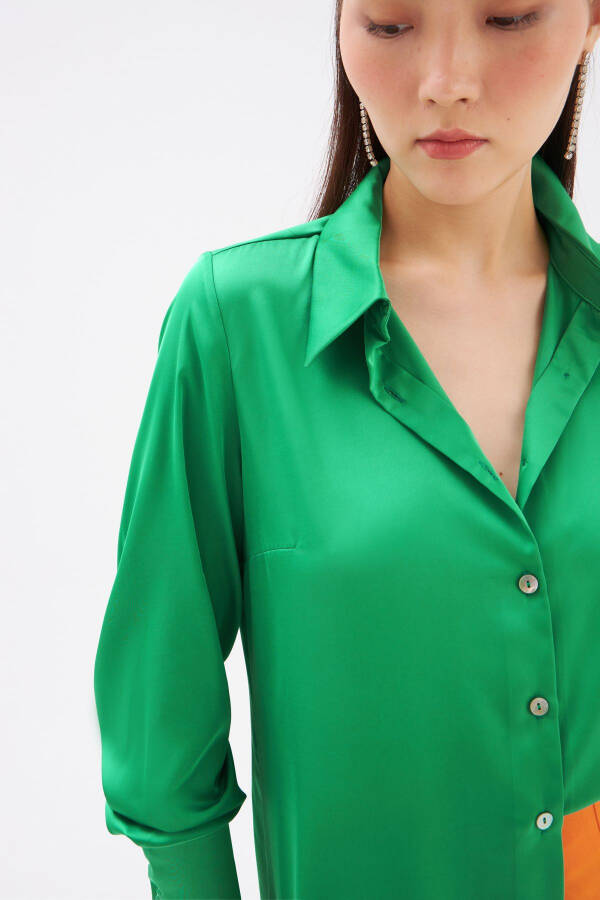 Oversize Satin Shirt - Emerald - 4