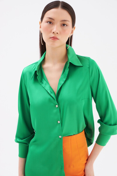 Oversize Satin Shirt - Emerald - 5