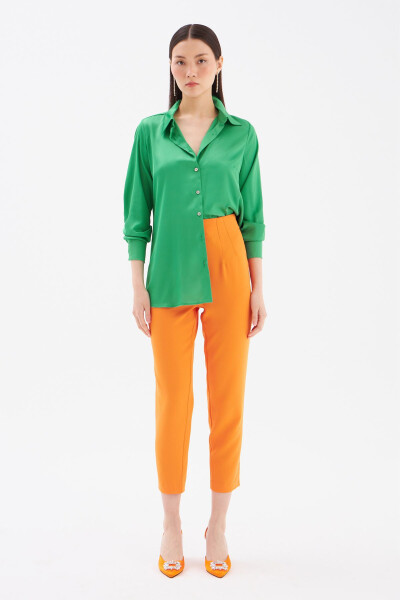 Oversize Satin Shirt - Emerald - 6