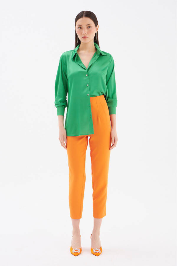 Oversize Satin Shirt - Emerald - 6