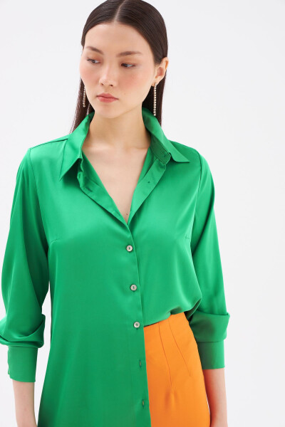 Oversize Satin Shirt - Emerald - 8