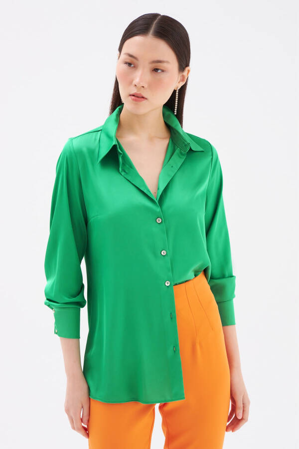 Oversize Satin Shirt - Emerald - 10