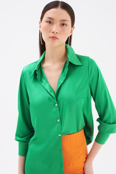 Oversize Satin Shirt - Emerald - 13