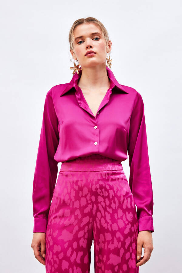 Oversize Satin Shirt - Fuchsia - 9