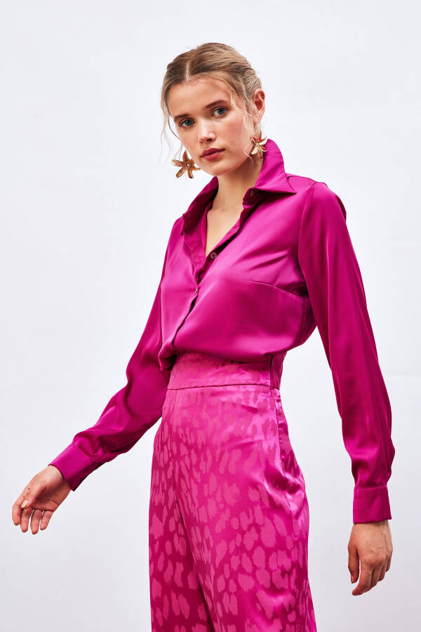 Oversize Satin Shirt - Fuchsia - 10