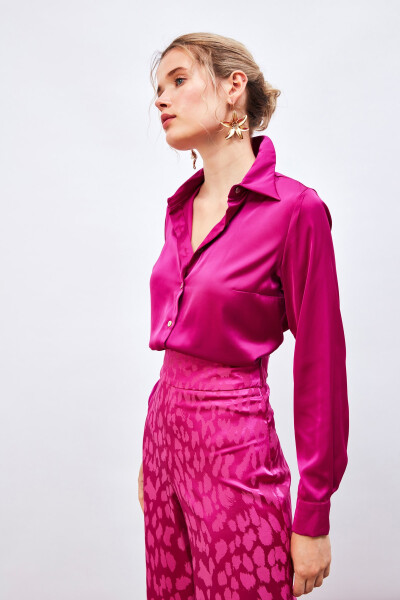 Oversize Satin Shirt - Fuchsia - 12