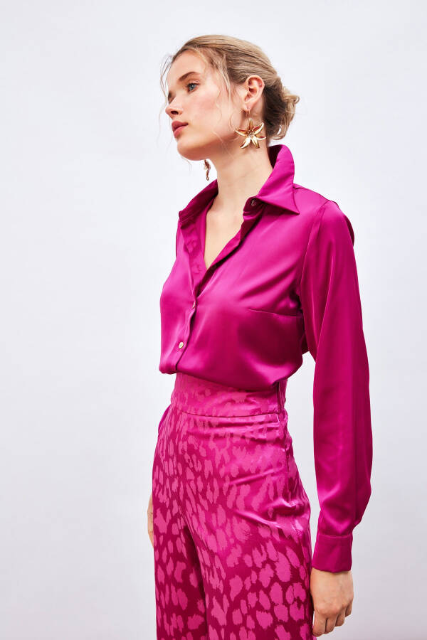 Oversize Satin Shirt - Fuchsia - 12