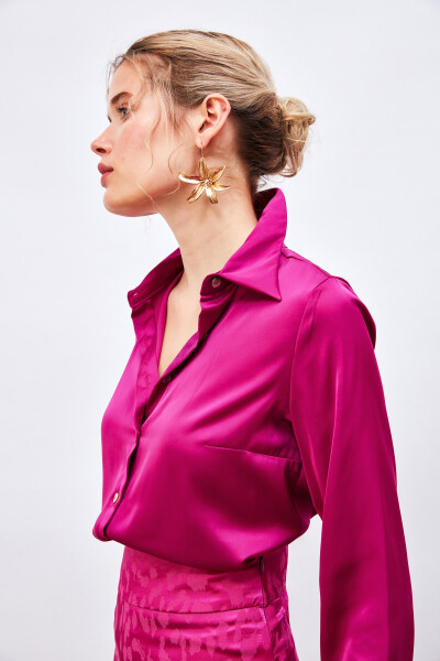 Oversize Satin Shirt - Fuchsia - 13