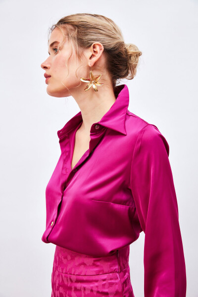 Oversize Satin Shirt - Fuchsia - 6