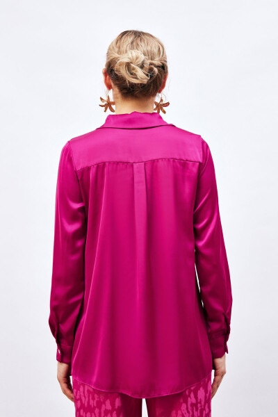 Oversize Satin Shirt - Fuchsia - 7