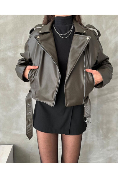 Oversized Belted Leather-Look Jacket - 4