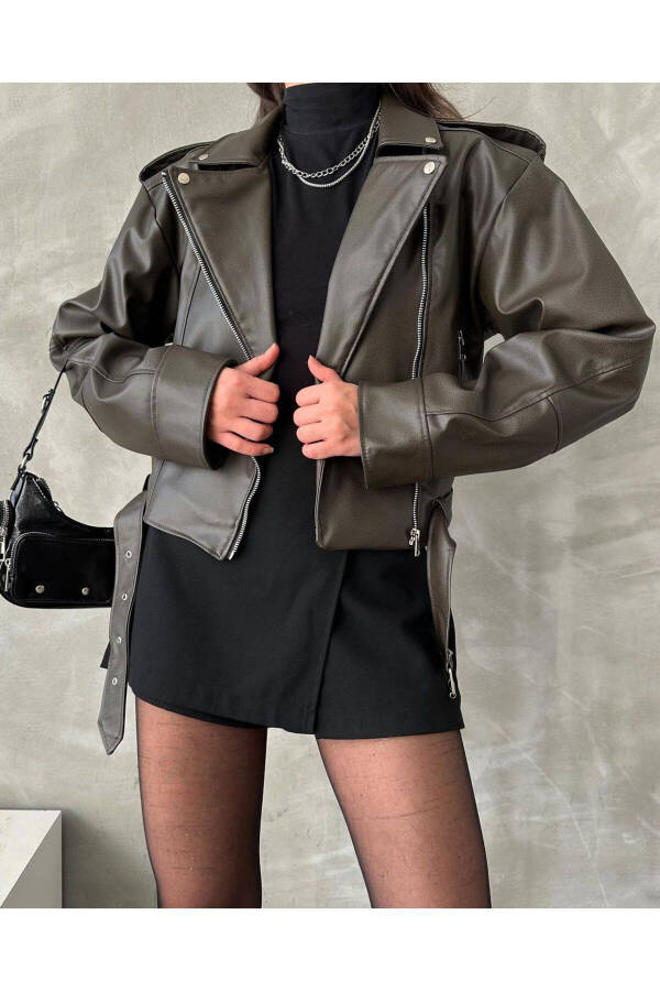 Oversized Belted Leather-Look Jacket - 5