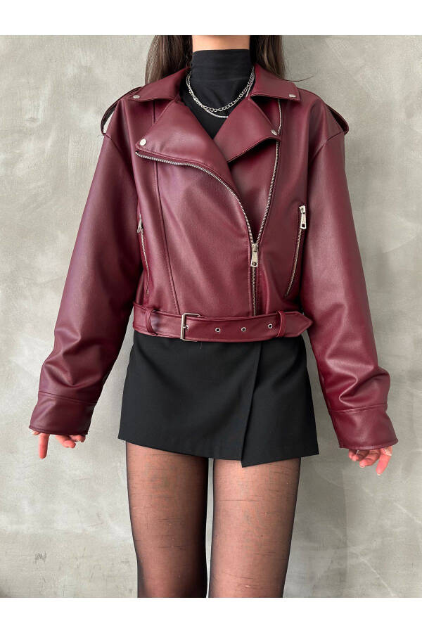 Oversized Belted Leather-Look Jacket - 8