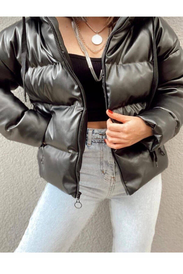 Oversized Black Puffer Leather Jacket - 12