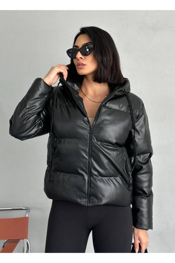 Oversized Black Puffer Leather Jacket - 1