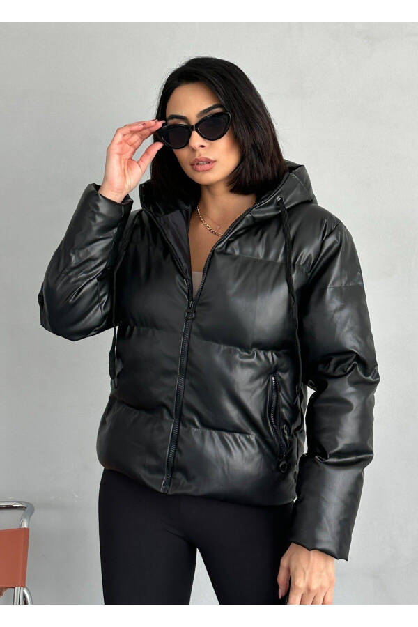 Oversized Black Puffer Leather Jacket - 2