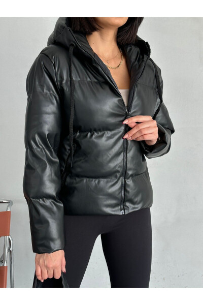 Oversized Black Puffer Leather Jacket - 3