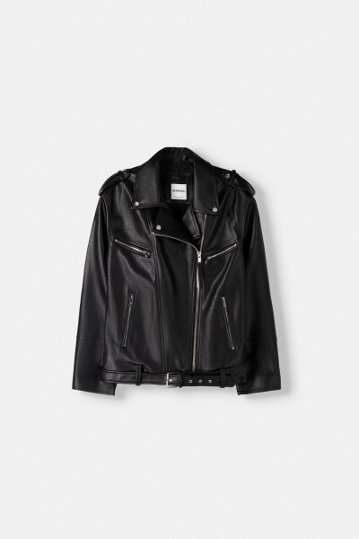 Oversized Faux Leather Biker Jacket - 2