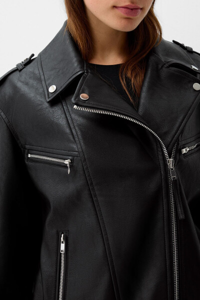 Oversized Faux Leather Biker Jacket - 6