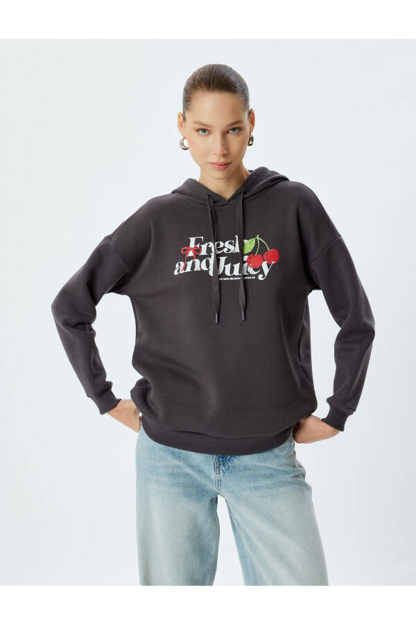 Oversized Fruit Print Hoodie Sweatshirt with Fleece - 9