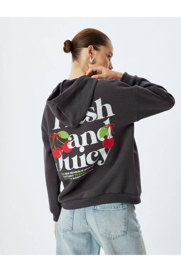 Oversized Fruit Print Hoodie Sweatshirt with Fleece - 4