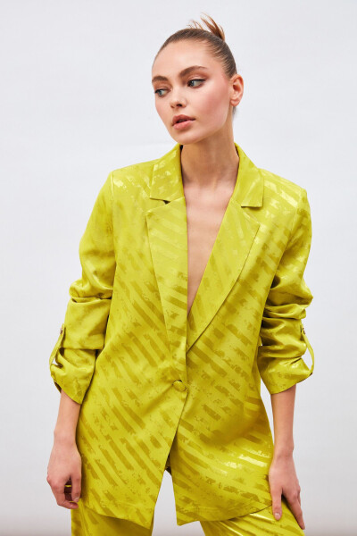 Oversized Jacket with Sleeve Details and Pattern - Olive Green - 5