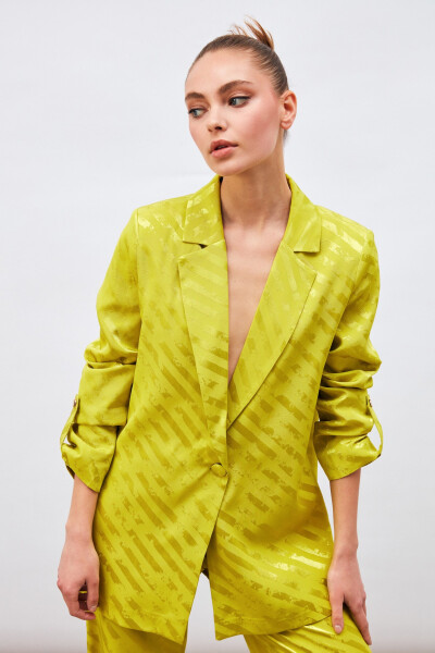 Oversized Jacket with Sleeve Details and Pattern - Olive Green - 12