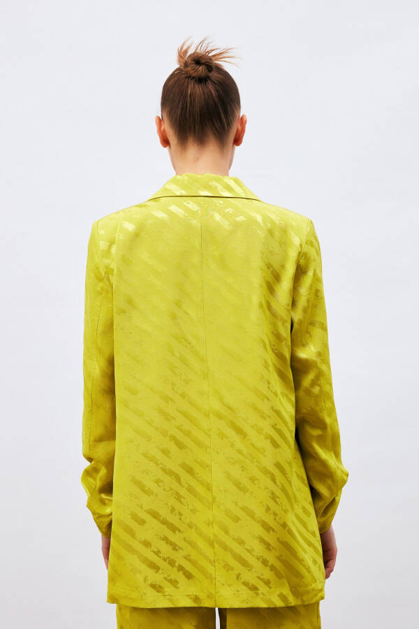 Oversized Jacket with Sleeve Details and Pattern - Olive Green - 14