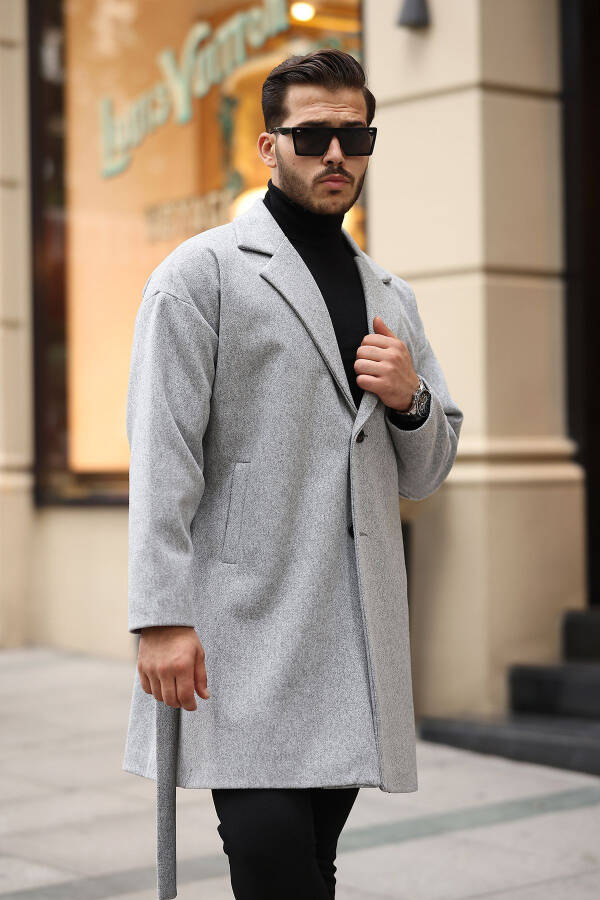 Oversized, relaxed fit, men's wool coat with belt. - 1