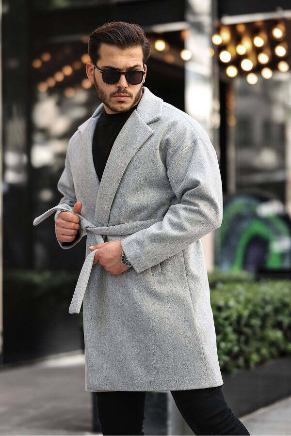 Oversized, relaxed fit, men's wool coat with belt. - 5