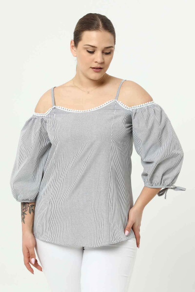 Oversized Sleeveless Blouse with Balloon Sleeves Grey - 1