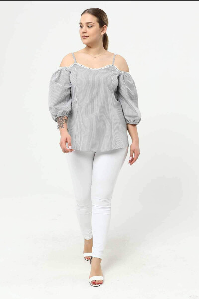 Oversized Sleeveless Blouse with Balloon Sleeves Grey - 2