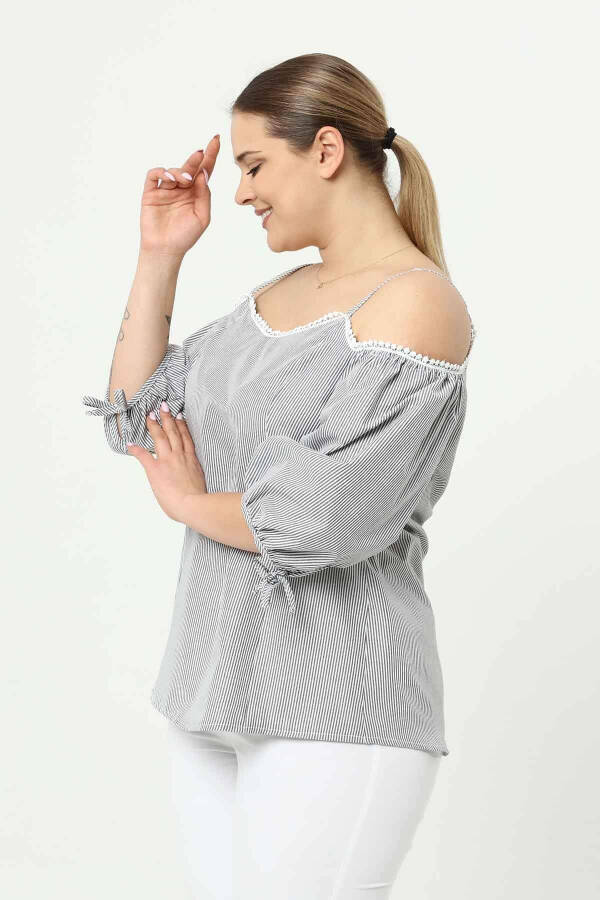 Oversized Sleeveless Blouse with Balloon Sleeves Grey - 3