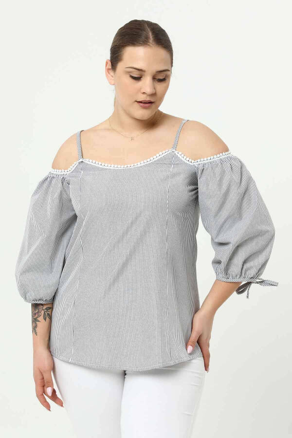 Oversized Sleeveless Blouse with Balloon Sleeves Grey - 11