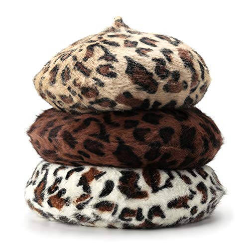 Ovida Women Leopard Print Beret Hat Wool French Beret Cap Winter Warm Beanie Hat - 28