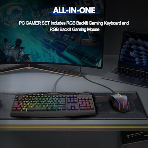 O'yin Klaviatura va Sichqoncha To'plami, CQ109 RGB LED Orqa Yoritishli Anti-ghosting Simli Membran Klaviatura 104 Tugma + Qo'shimcha 8 Qisqa Tugma, 1000-3200 DPI RGB Sichqoncha PC/Xbox/PS4 uchun (Qora) - 2