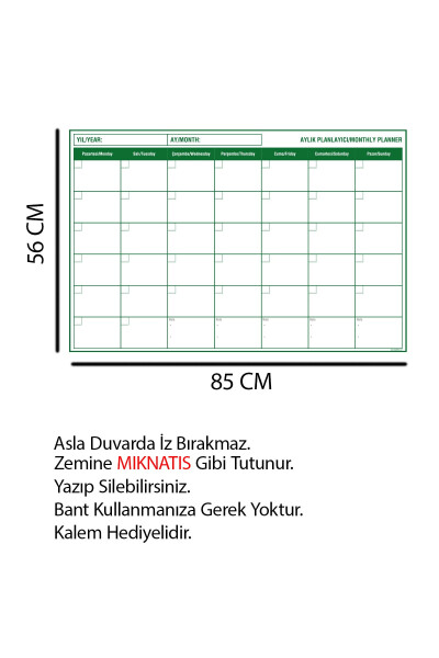 Oylik Rejalashtiruvchi Kalendar Aqlli Qog'oz Taxta Oq Taxta + Qalam Devonga Shisha Taxtaga Qo'llaniladi - 7