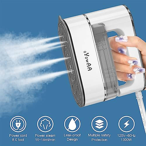 oYowAA Travel Steamer for Clothes, Mini Steam Iron, Handheld Portable Clothes Steamer Iron, 1300W 360° Steam clothing Steamer Iron, for Travel, Home and Office - 2