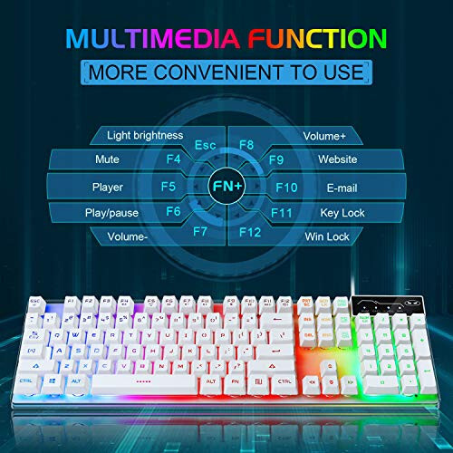 Oyun Klavye ve Fare Seti, K1 RGB LED Arka Aydınlatmalı 104 Tuşlu PC/Dizüstü Bilgisayar için Klavye (Beyaz) - 5